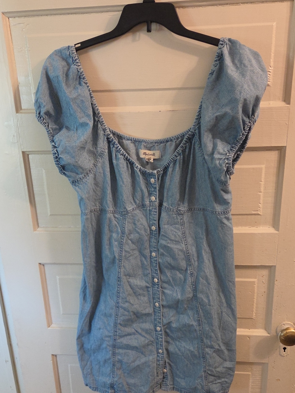 Madewell Light Denim Button-Front Puff Sleeve Tunic